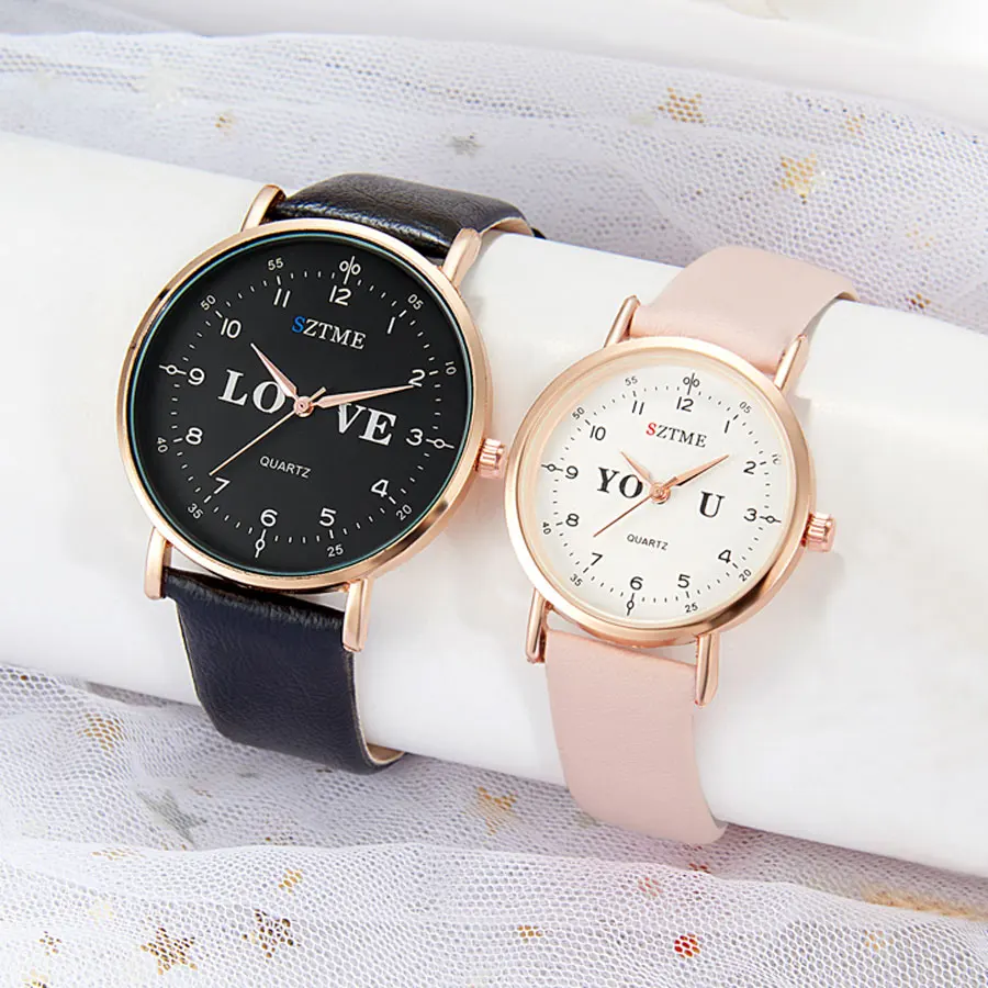 Fashionable and minimalist couple belt ultra-thin watch love combination literal male and female gift quartz watch