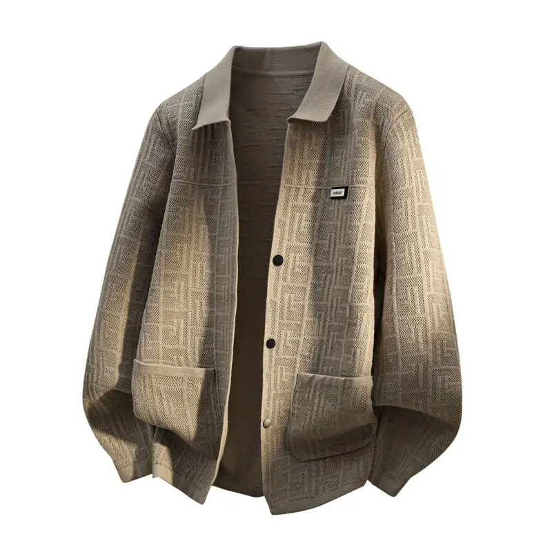 

Autumn New Sle Men's Knitted Cardigan Casual Loose Fit Stand Collar Embroidered Open-irt Polyester Fiber Long Sve Warm...