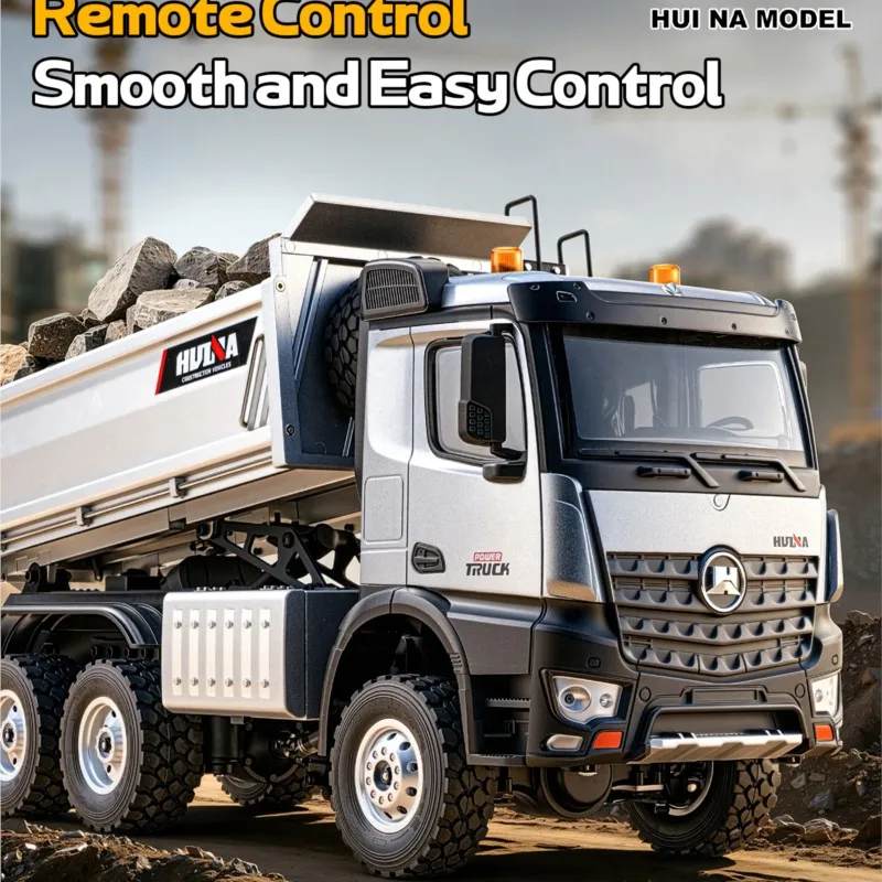 New 1/14 HUINA 1598 Pro RC Dumper 6×6 Engineering Transport Vehicle Lifting Rod Tipper Car Light Sound Metal Shell Toy Model