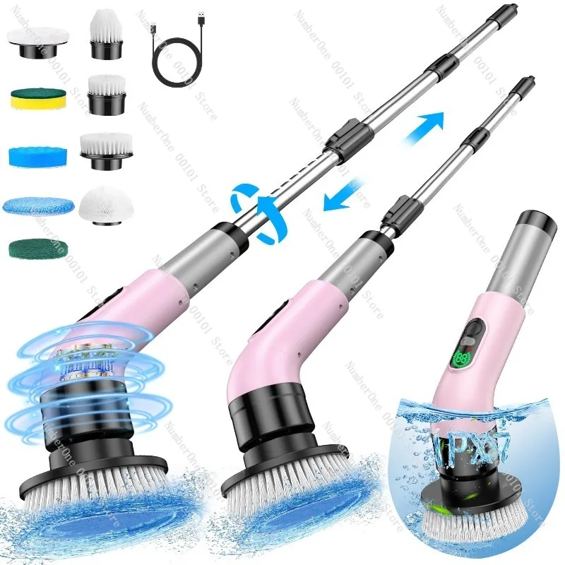Wireless Handheld Electric Cleaning Brush,Waterproof Long-Handle Power Scrubber with Extendable Design for Kitchen and Bathroom