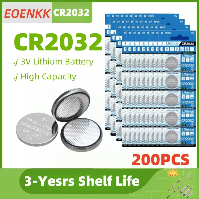 

200PCS Original 100PCS CR2032 3V Lithium Button Cell CR 2032 Coin Battery DL2032 ECR2032 BR2032 2032 Long Lasting For Watches