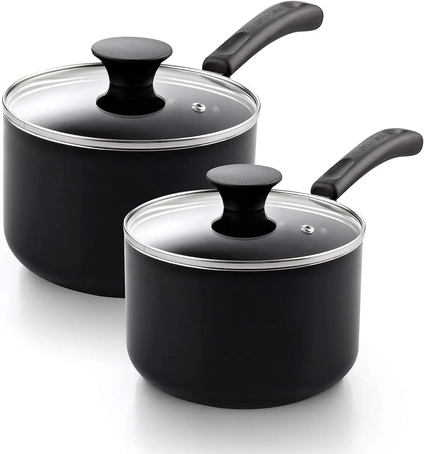 

Nonstick Sauce Pan Set 1Qt and 2Qt, Multi-purpose Pots Set Saucepan Kitchenware with Glass Lid, Black, Aluminum