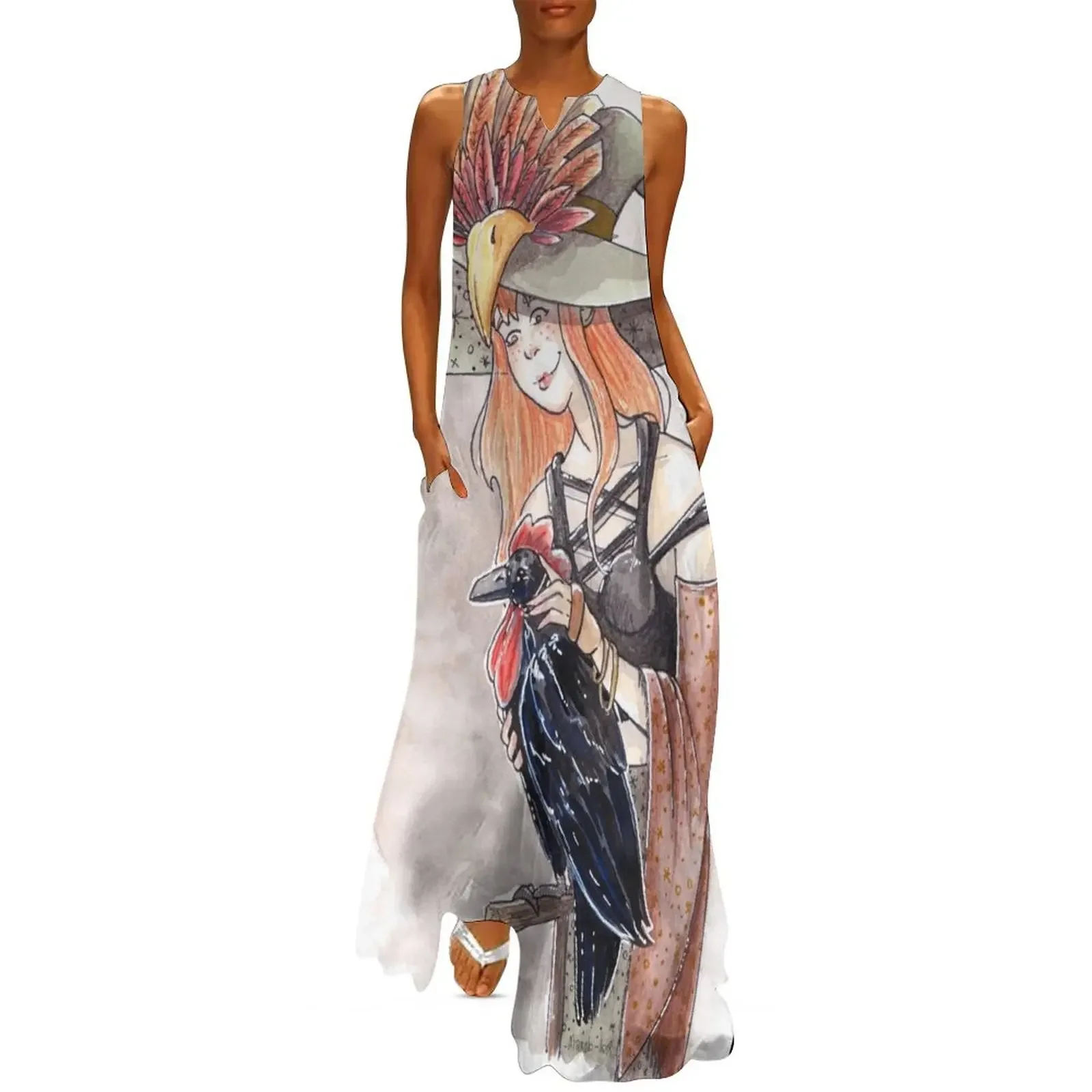 

Inktober 05 Chicken Crow Long Dress summer dress women 2025 Female clothing women dresses Women's summer suit Dress