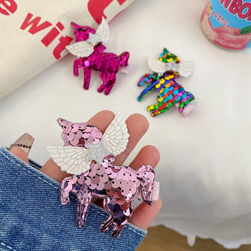 2023 Cute Sequin Unicorn Hairpins Women Girls Kids Child Kawaii Hair Clips Pin Barrettes Accessories Hairclip Headdress Headwear