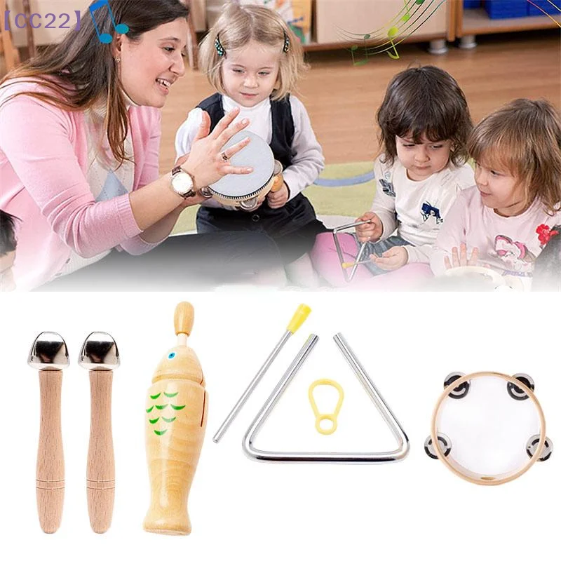Juguete Musical de Madera para Niños, Pandereta, Maracas Triangulares, Castañuelas, Pez de Madera, Regalo Educativo Temprano para Bebés, Instrumento de Percusión Orff