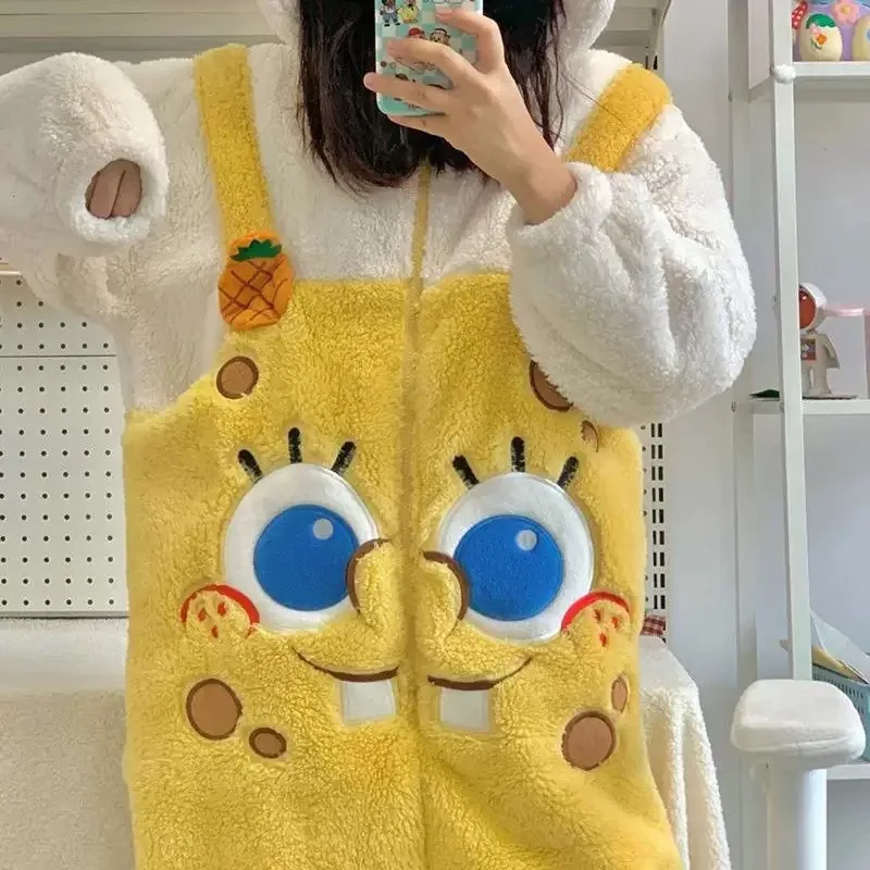 Animal SpongeBob Kigurumi Pyjamas Halloween Family Shark Onesie Adult Cartoon Thicken Pajama Cosplay Costume Party Homewear view 3