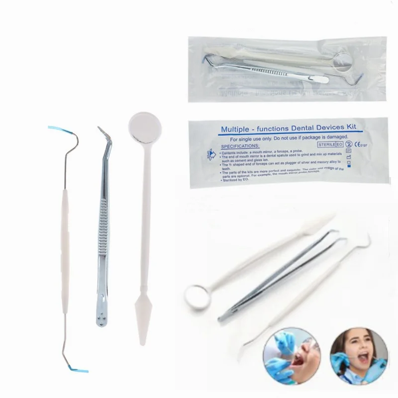 Disposable Forceps and Mouth Mirror Probes Dental Three-piece Set for Oral Cleaning