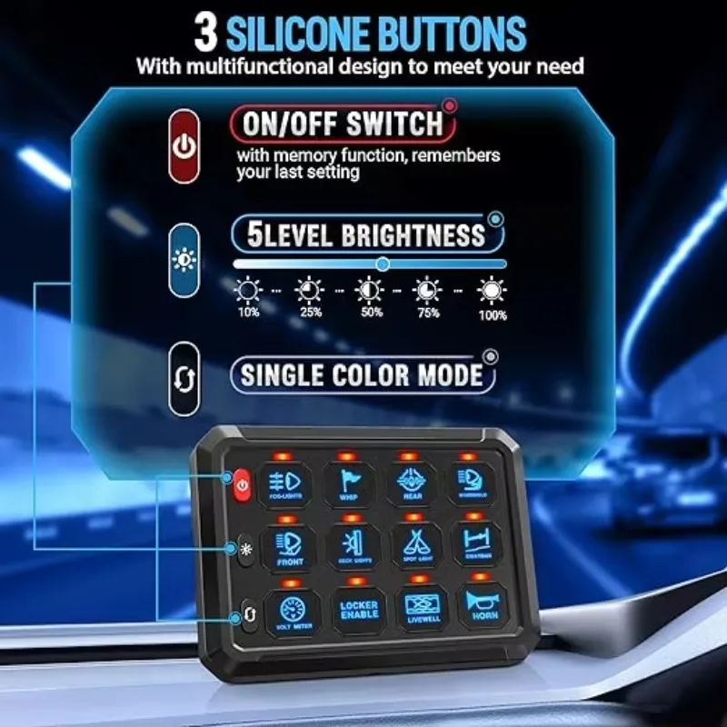 12Gang LED Panel Switch Membrane Blue-tooth Touch Screen Switch Panel Universal Relay System Momentary Strobe Pulsed for Car