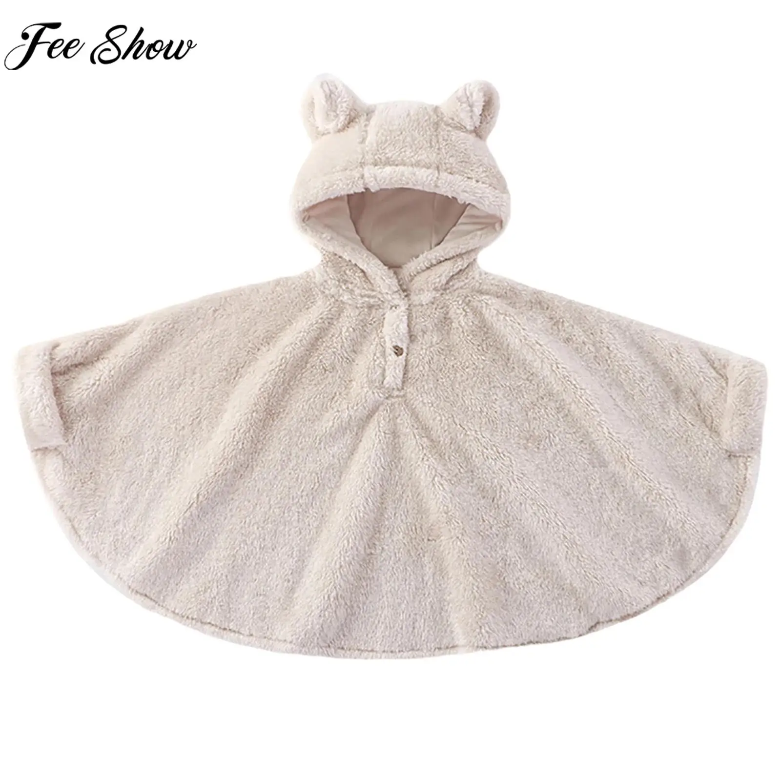 Baby Girls Coral Fleece Hooded Cape Cloak Winter Warm Plush Hoodie Coat Jacket Shawl Poncho Outdoor Furry Snowsuit Outerwear