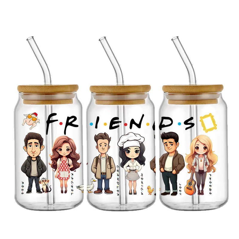 Friend Transfer 16oz naklejki wodoodporne UV DTF kubek okłady naklejki DIY 3D naklejki do obklejenia do 16oz Libbey szkło