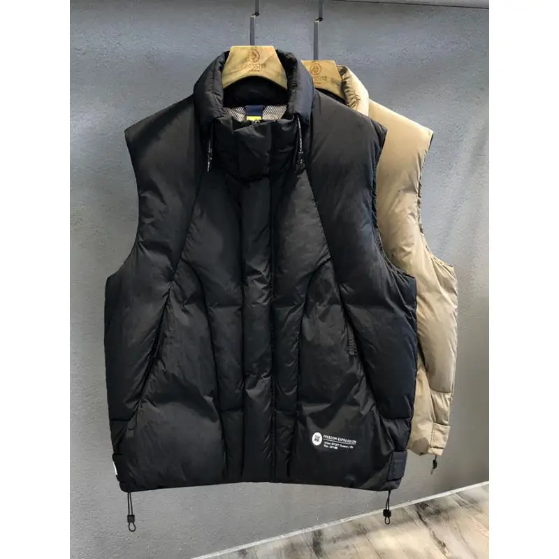 Cabin style three-dimensional high fluffy white duck down thickened down vest for men winter outer wear warm down vest for men