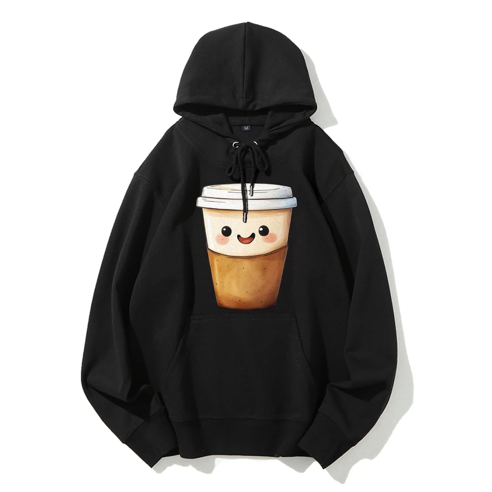 Y2k Hoodie Happy Coffee Cup Print Hoodie Cozy Graphic Oversize Inspired Casual Wear Trendy Drink Art Design Fun Vibe Clothes