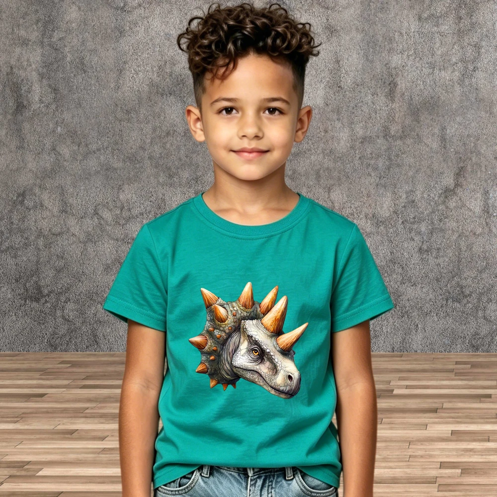 

Boys Simple Cartoon Dinosaur Cotton T-shirt Summer Kid Casual Short Sleeve Tops