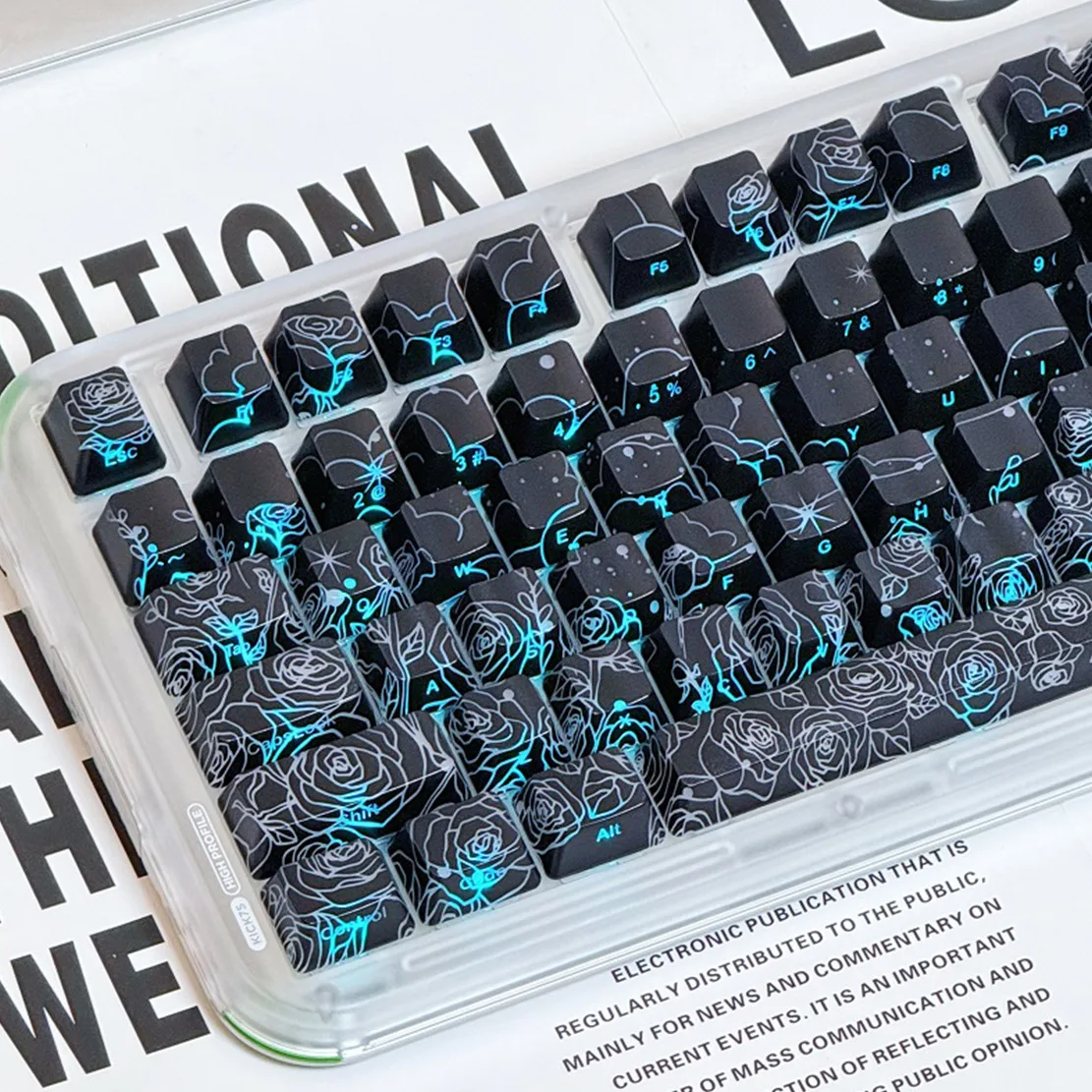 Black rose light-transmitting keycap side engraved personalized light-transmitting full set of 118 keys