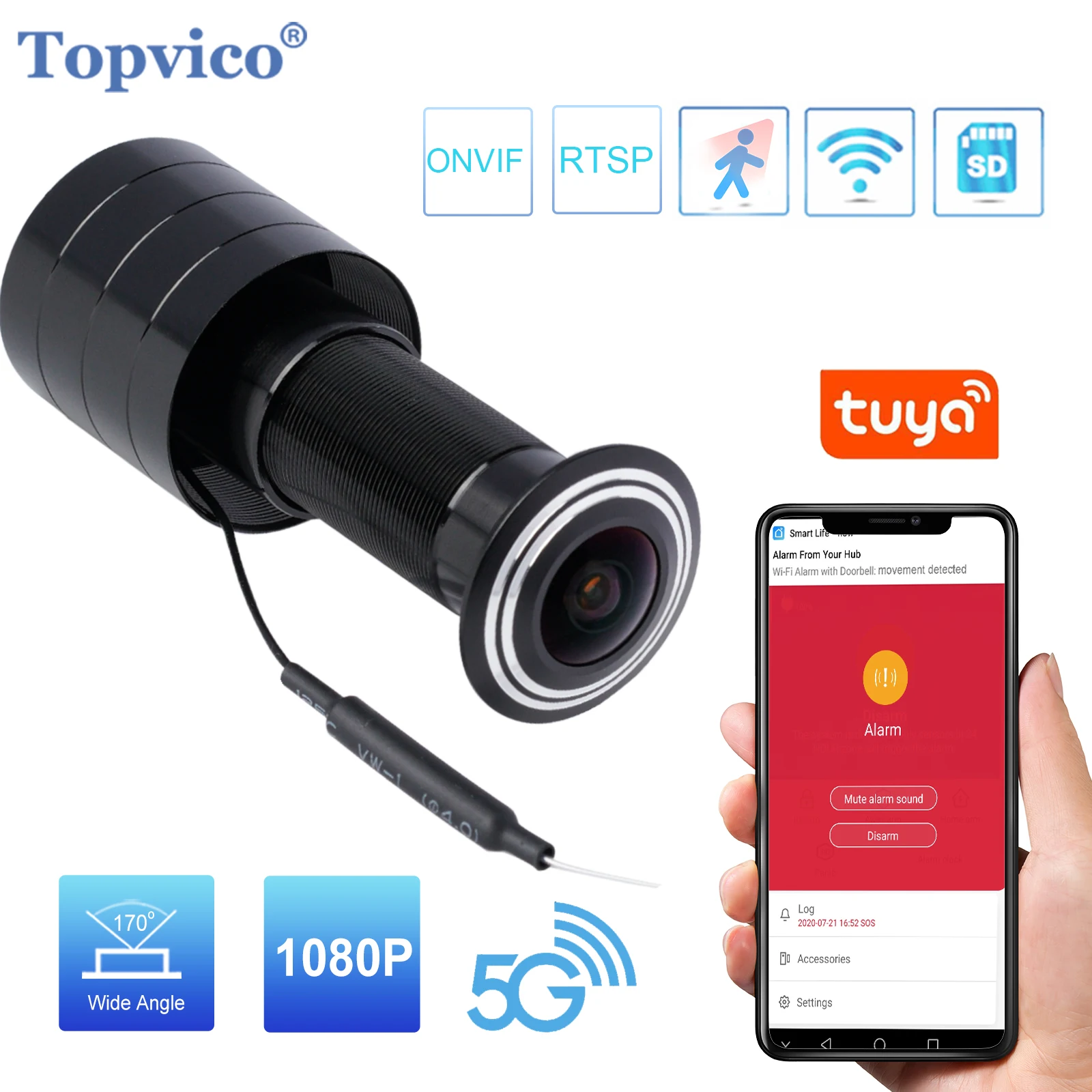 Topvico Tuya Smart Video Peephole 2.4G&5G Wifi Camera Motion Detection Door Viewer Video-eye Wireless Intercom Home Security