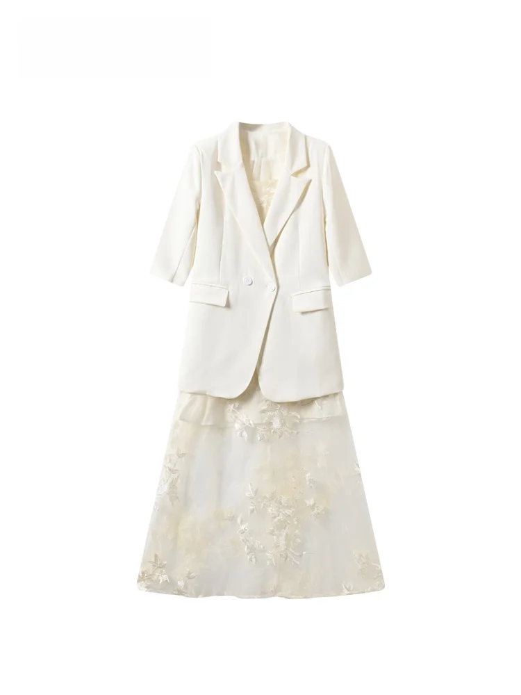 

CaraCLUB plus Size Spring Fashionable Women's Suit Jacket And Strap Dress Trendy Two-Piece Set Polyester Fiber Universal Fit