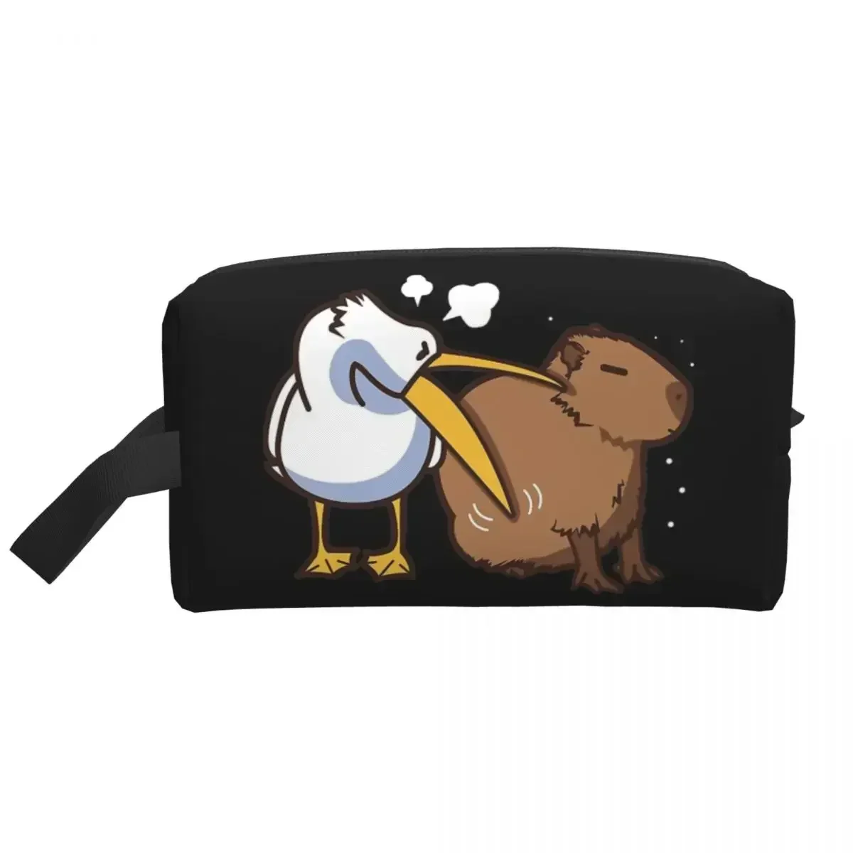 Pelican Tries To Eat Capybara Cosmetic Bag Women Fashion Large Capacity Kawaii Meme Makeup Case Beauty Storage Toiletry Bags