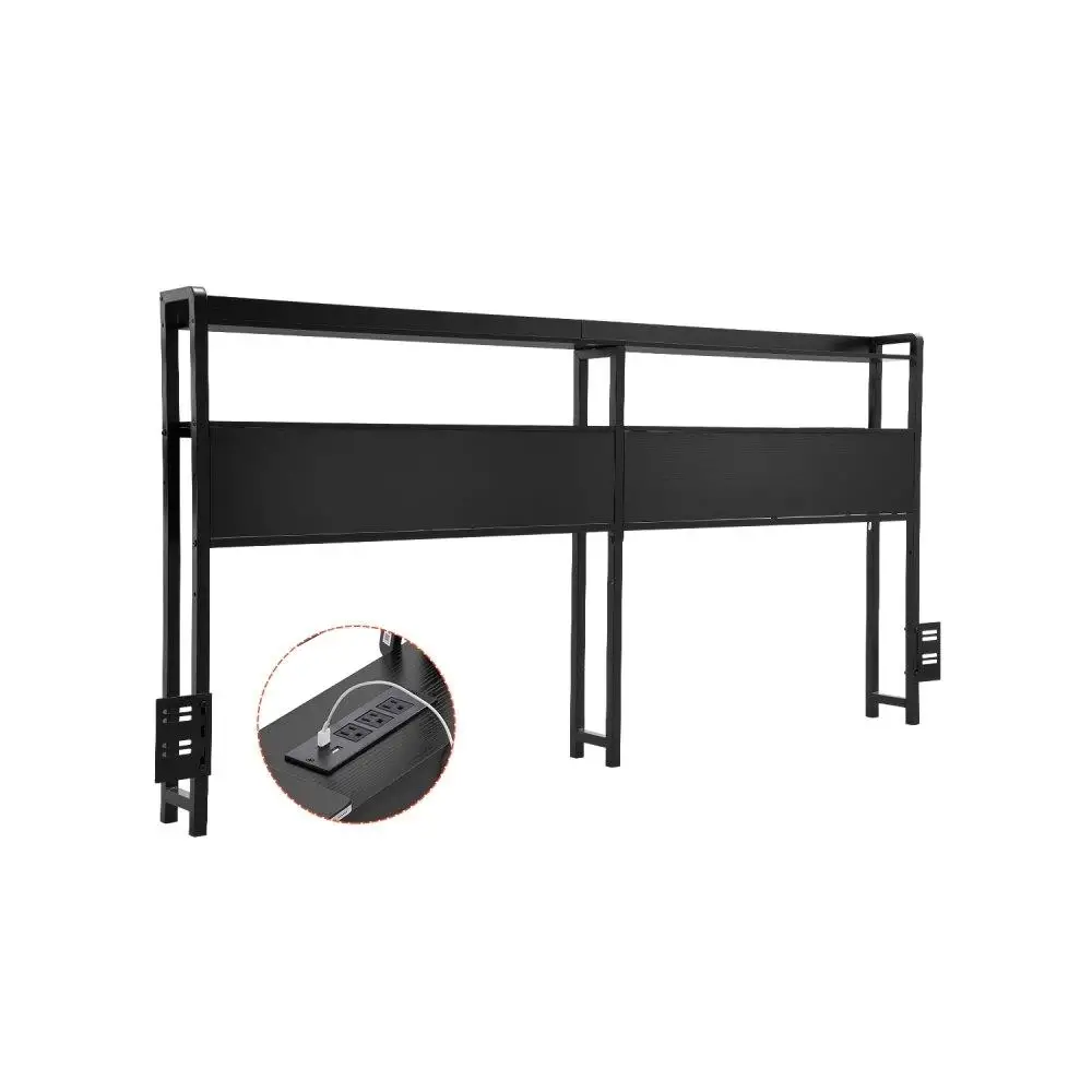 

Adjustable for king Size Bed Headboard with Shelves Charging Station Light Freestanding Easy Assembly Black