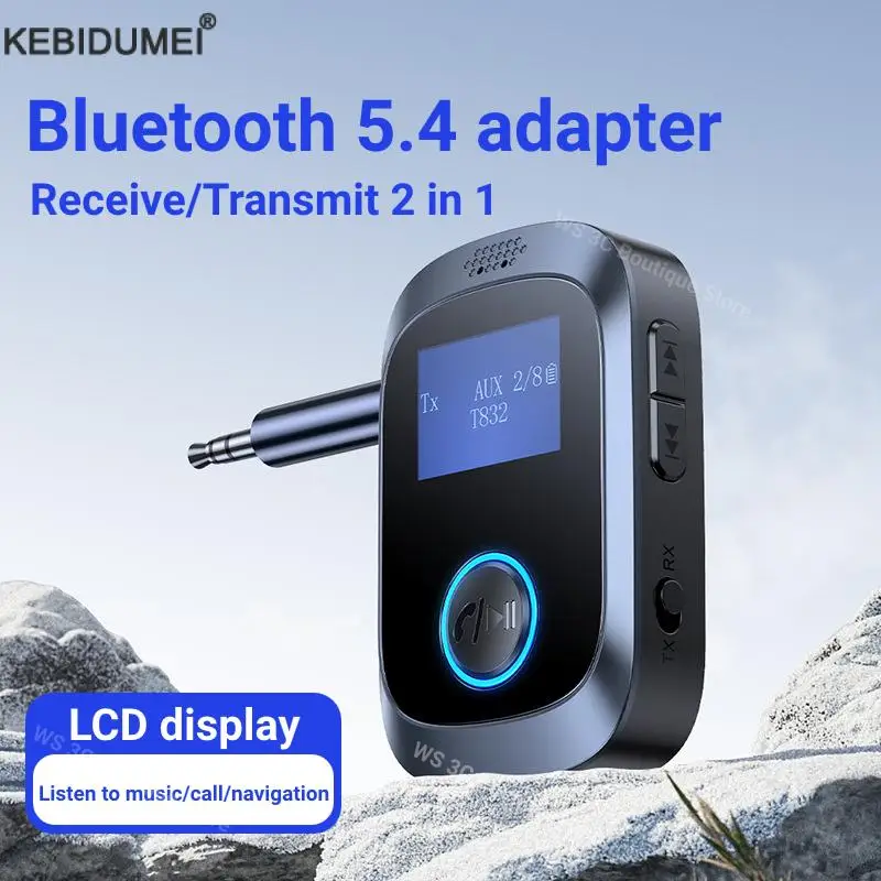 Bluetooth 5.4 Car Receiver Transmitter Wireless Adapters Stereo Music 3.5mm AUX Lossless Music Wireless Adapter With Mic LED