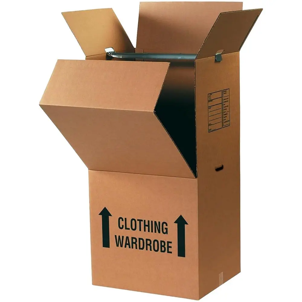 

Heavy-Duty Tall Wardrobe Moving Boxes with Hanger Bars (3-Pack) – 20″L × 20″W × 45"H – Extra-Tall 275#/ECT-48 Double-Wall Corrug
