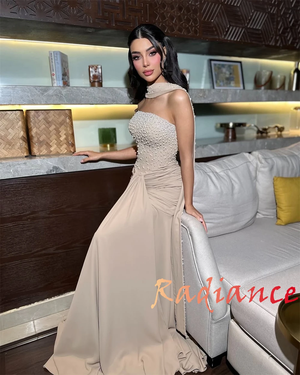 Maßgeschneiderte glitzernde Jersey-Abendkleider, zarte, trägerlose, ärmellose Heimkehrkleider, luxuriöse Kleider für besondere Anlässe