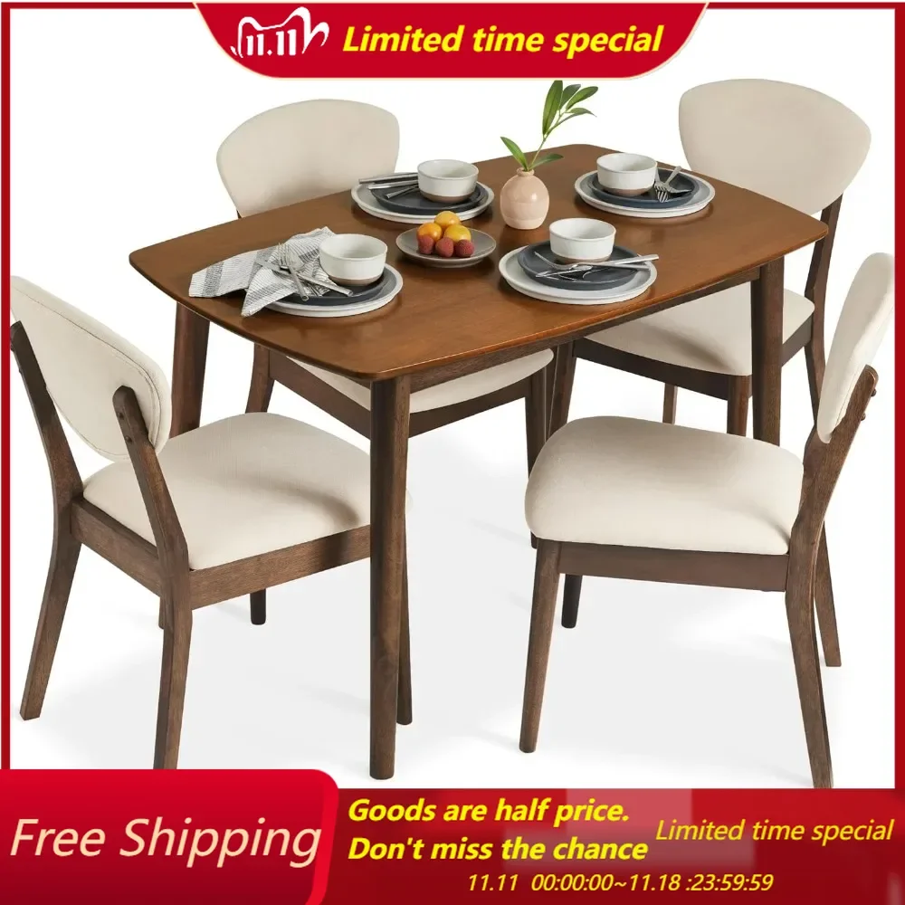 5-Piece Dining Set, Compact Mid-Century Modern Table & Chair Set for Home, Apartment w/ 4 Chairs