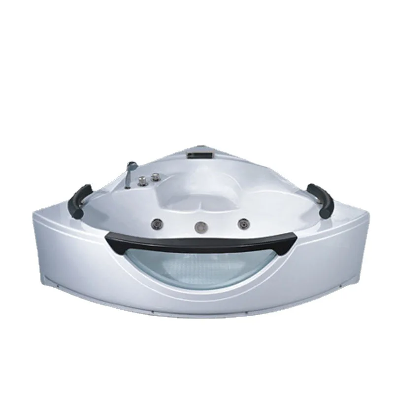 Baño de burbujas acrilico Jacuzzi, baño triangular de lujo con cama y desayuno de cristal