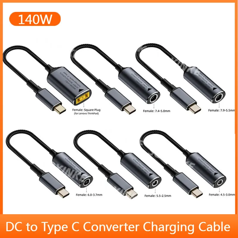 140W DC do typu C PD Kabel uniwersalny DC Jack 7.4x5.0 5.5x2.1 4.5x3.0mm Adapter żeński na USB-C męski Kabel konwertera ładowarki