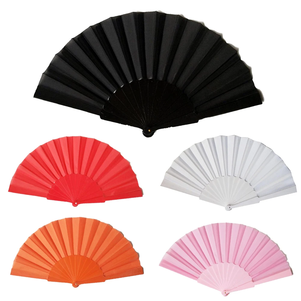 Abanico de mano plegable de plástico, accesorio de Color sólido para danza china, Taichi, ejercicio matutino, adornos para el hogar