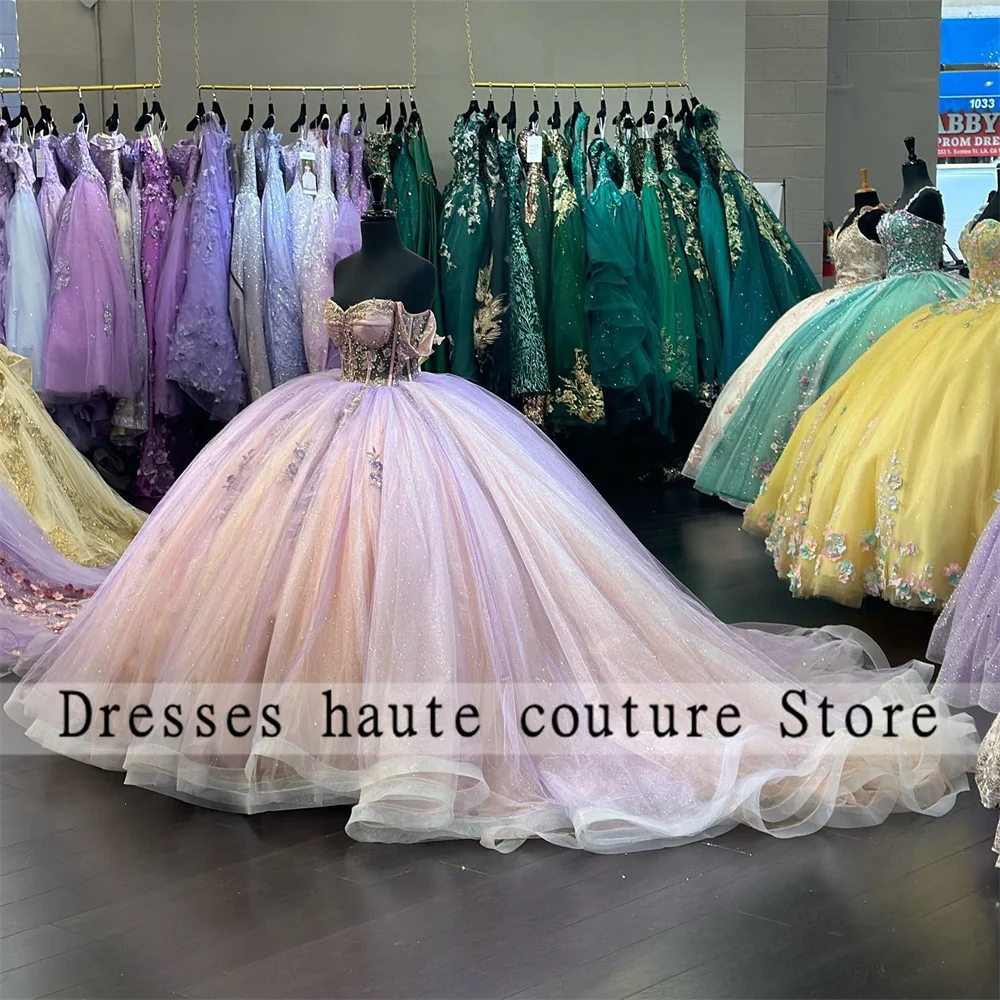 Pink Lace Princess Quinceanera Dresses Ball Gown 2024 With Gold Appliques Off The Shoulder Sweet 16 Dress Birthday Dress Lace-up