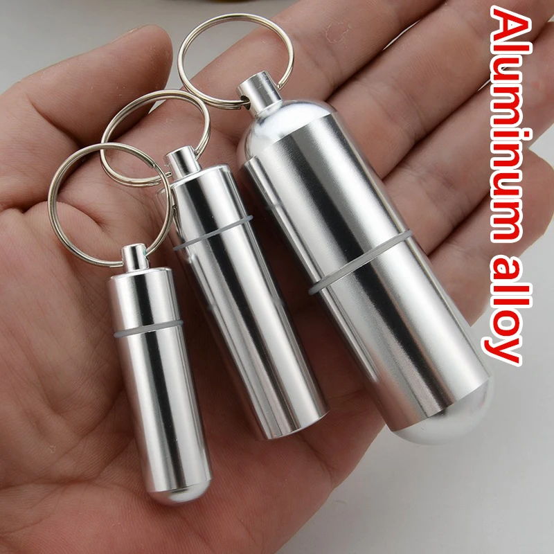 1pc Waterproof Aluminum Toothpick Box Pill Case Travel Outdoor Camping Mini Keyring Pendant Medicine Container Keychain S/M/L