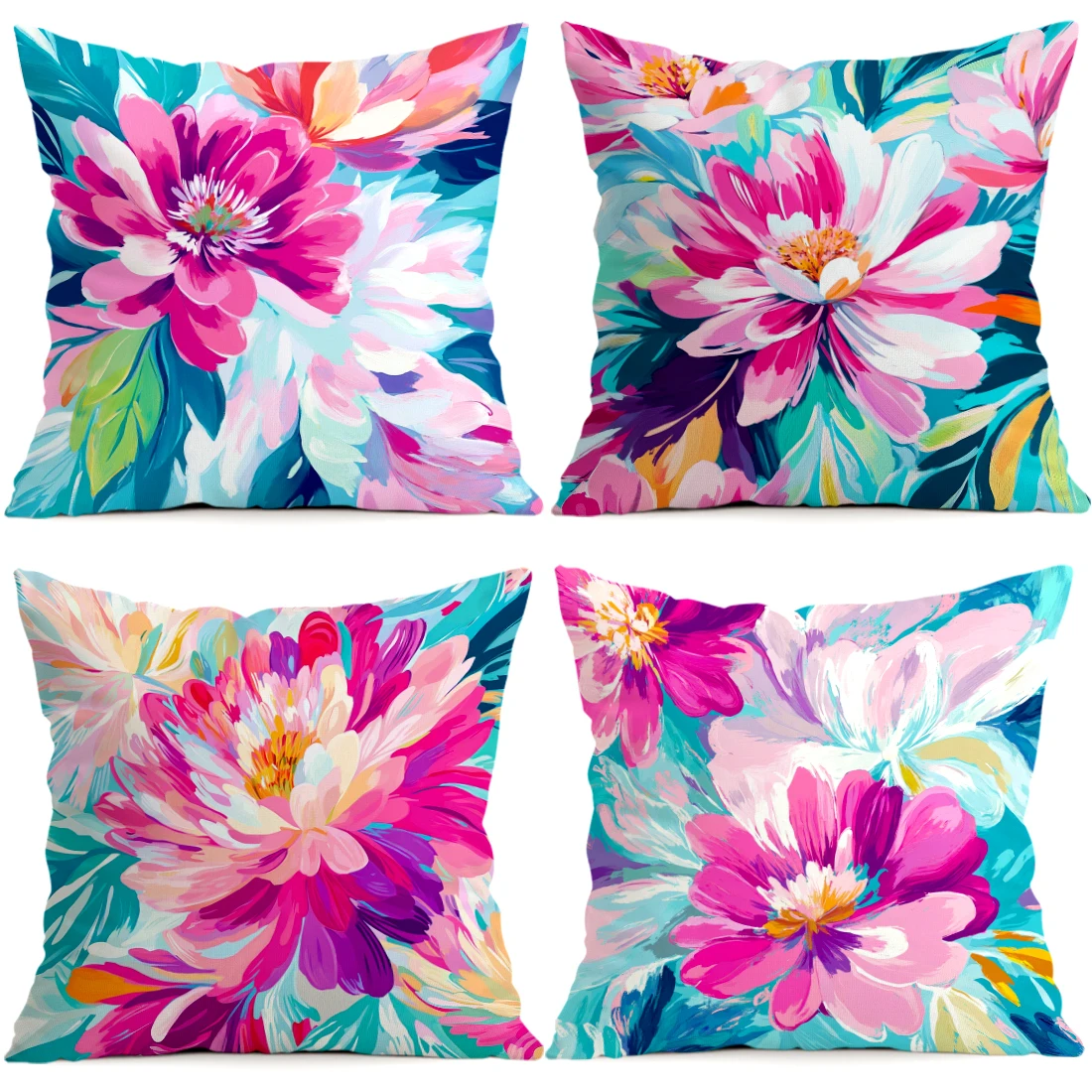 Ölgemälde-Stil, Aquarell-Dahlia-Kissen, Kissenbezug, Polyester-Kissenbezug, Dekokissen, Kissenhülle, Dekoration für Zuhause, Auto, Sofa