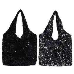 Tote Bag for Women Sequin Shoulder Bag Trendy Hobo Bag Luxury Designer Handbag Slouchy Underarm Bag for Work Travel Shopping