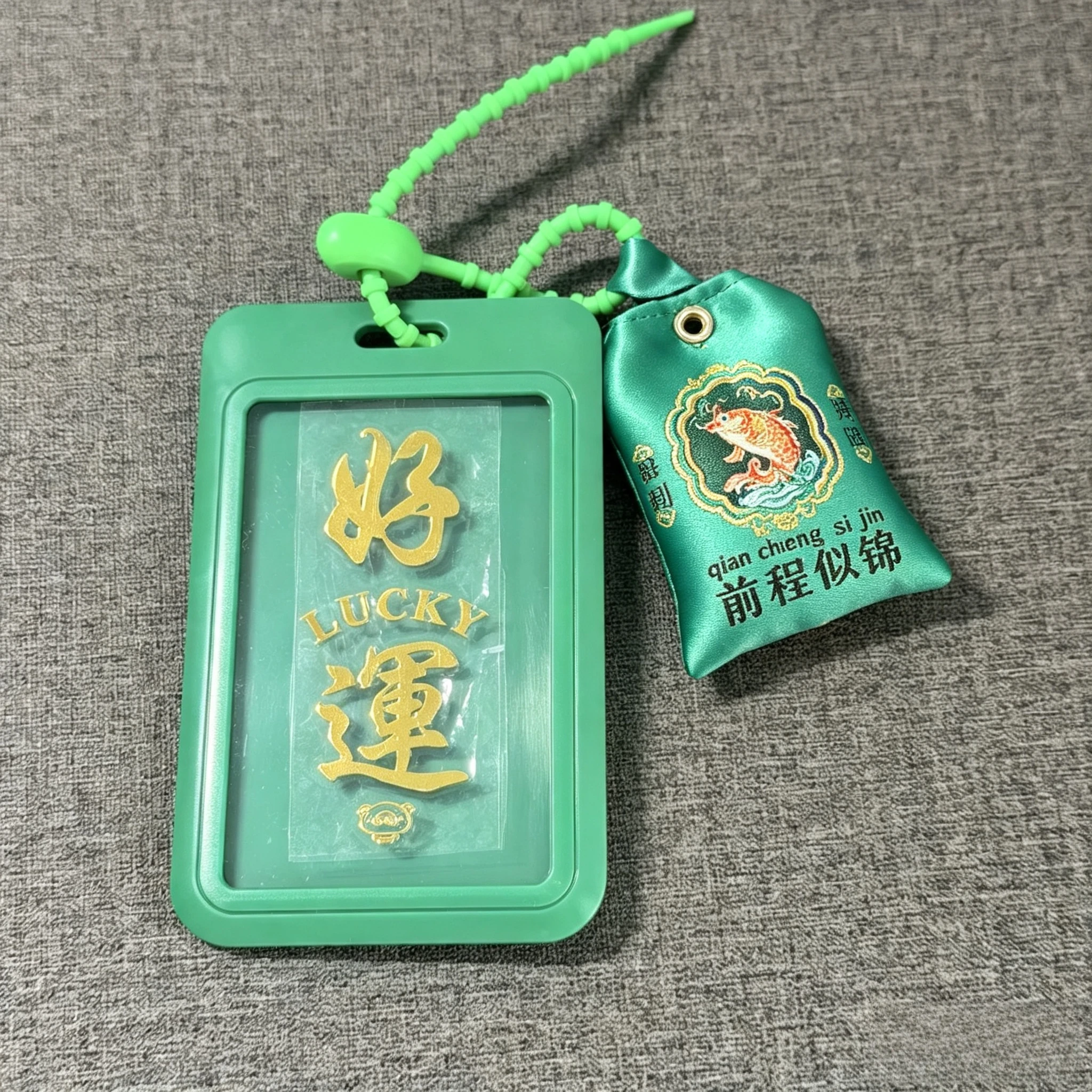 Omamori Good Luck Buddha Pattern Metal Phone Sticker with Leather Lanyard Anti-lost Lucky Card Holder