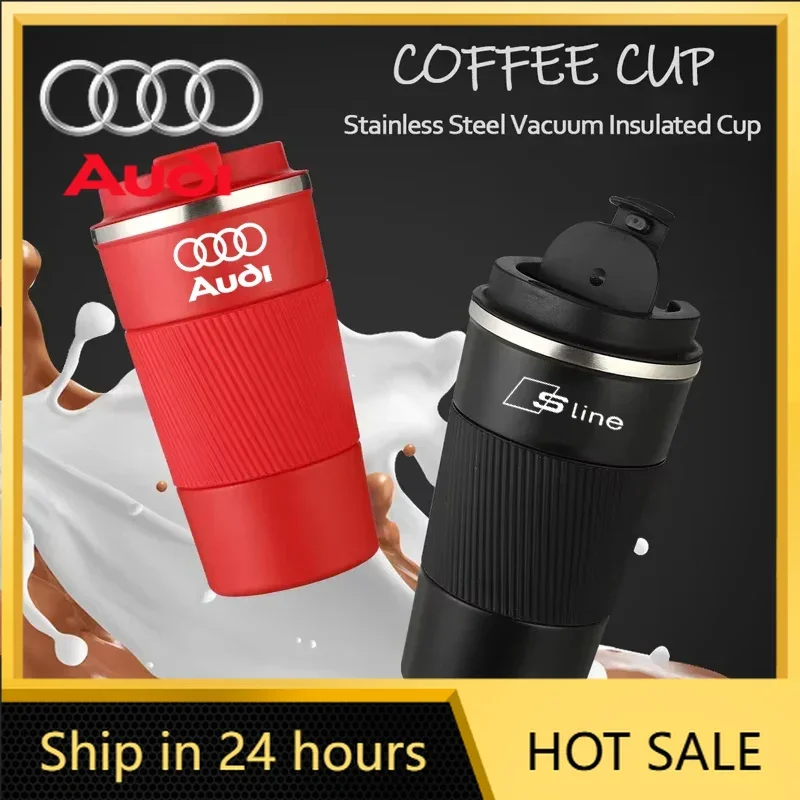 

2026 Hot For Audi 510ml Stainless Steel Coffee Tumbler Thermos Cup Portable Travel Thermal Mug for Audi Sline Quattro A3 A4 A6 S