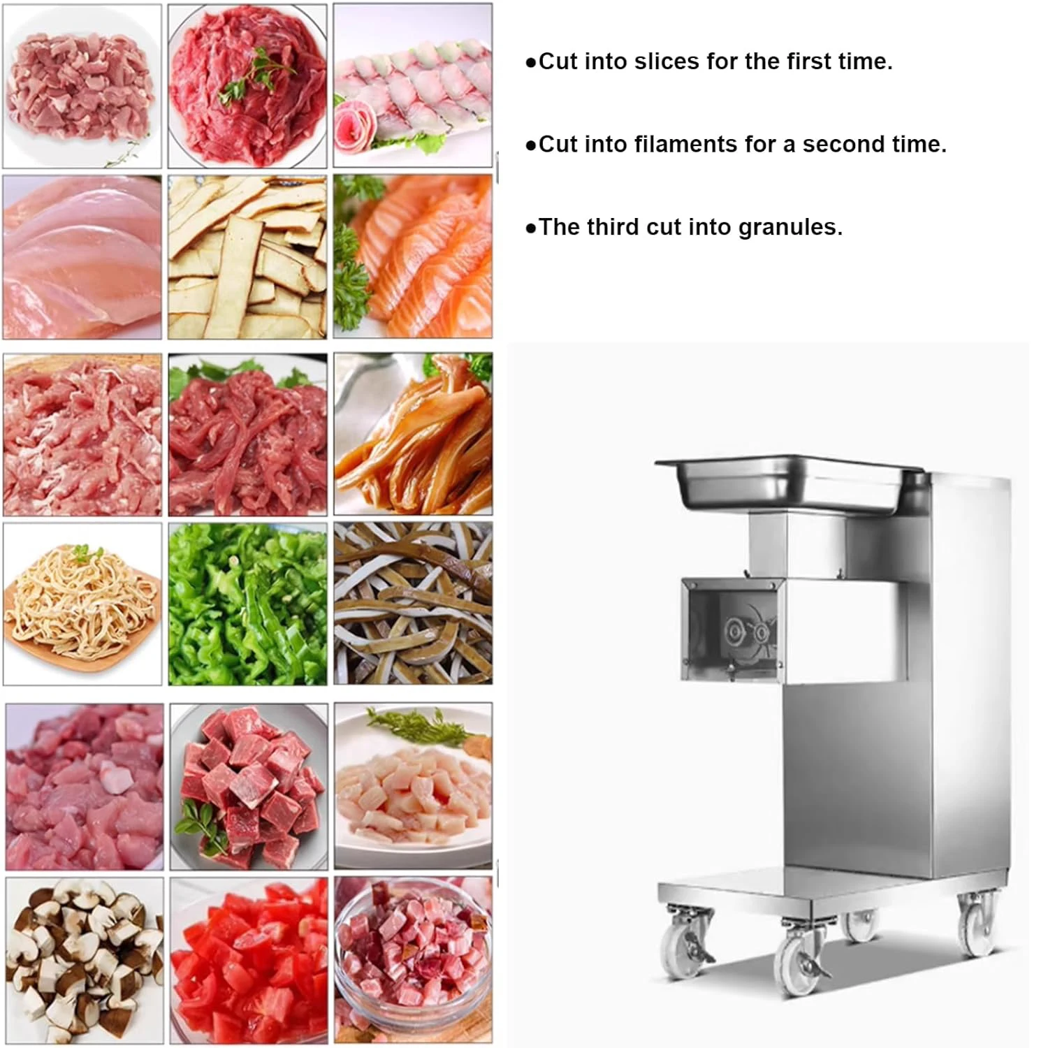 5 مللي متر ماكينة تقطيع اللحوم التجارية قطاعة اللحوم قطاعة كهربائية تمزيقه مكعبات لشريحة لحم البقر لحم الخنزير 5.7 × 3 بوصة مدخل التغذية QE 110 فولت