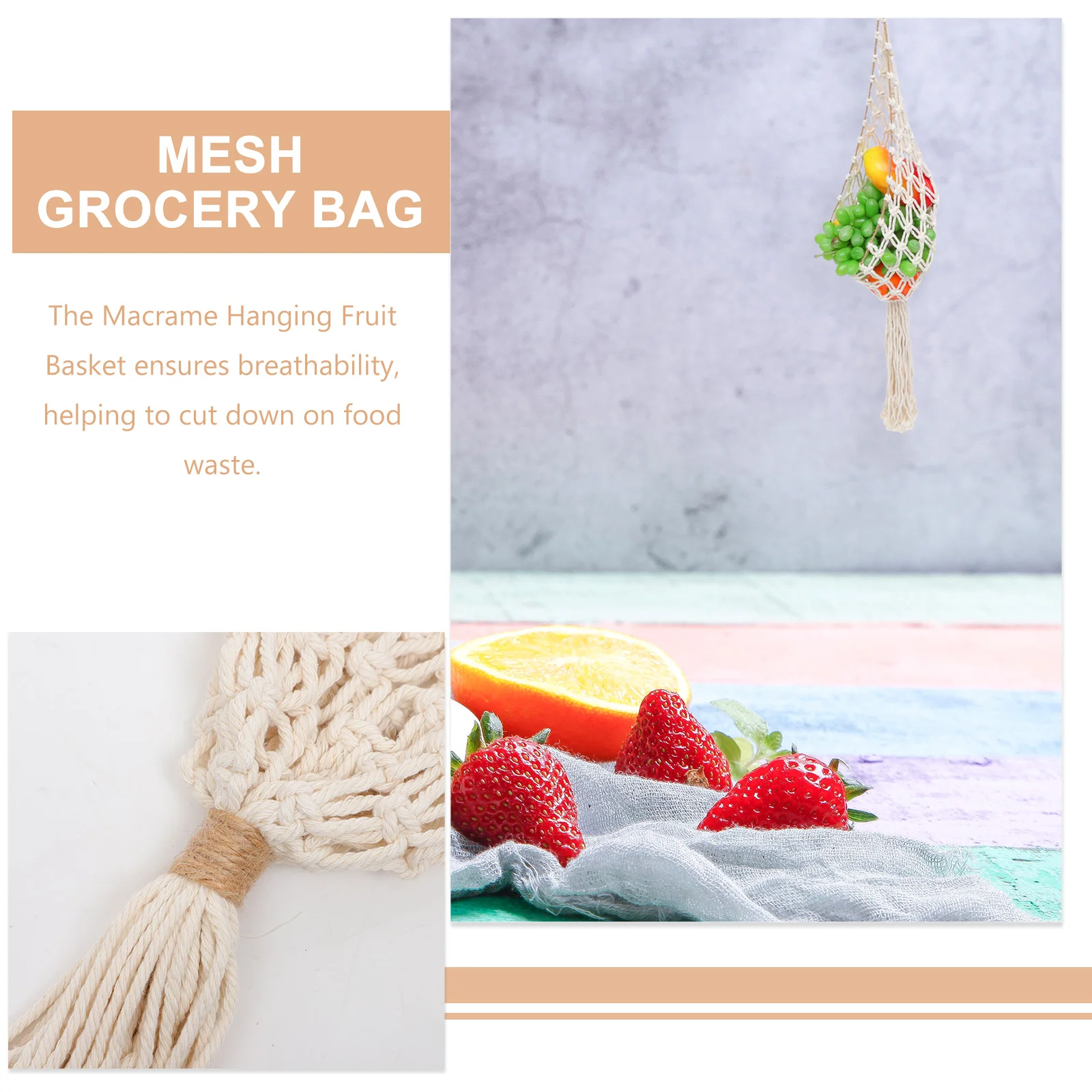 

Premium Macrame Hanging Fruit Woven Basket Vegetable Storage Mesh Bag Reusable Breathable Strong Decorative For Seafood