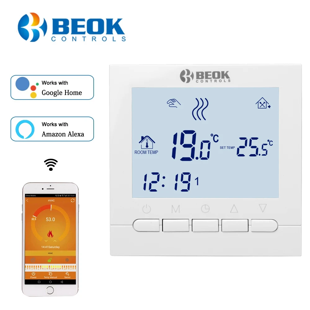 BEOK Smart Programmable Gas Boiler Heating Temperature Regulator WIFI Thermostat & Hand Control Thermostato with Kid Lock