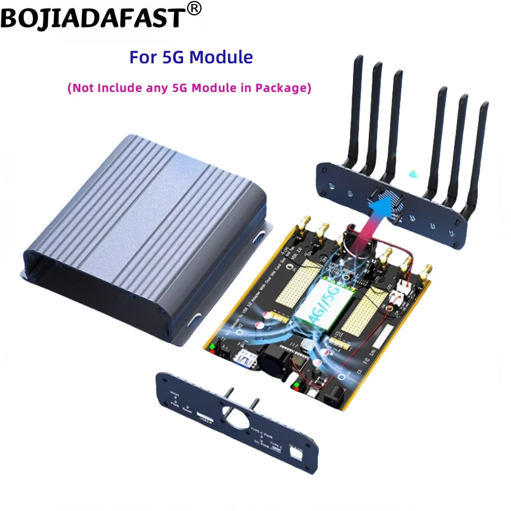 USB 3.0 Type-A to NGFF M.2 Key-B Wireless Adapter 2 SIM Card Holder 6 Antennas & Protective Case Fan for 5G 4G LTE Modem Module
