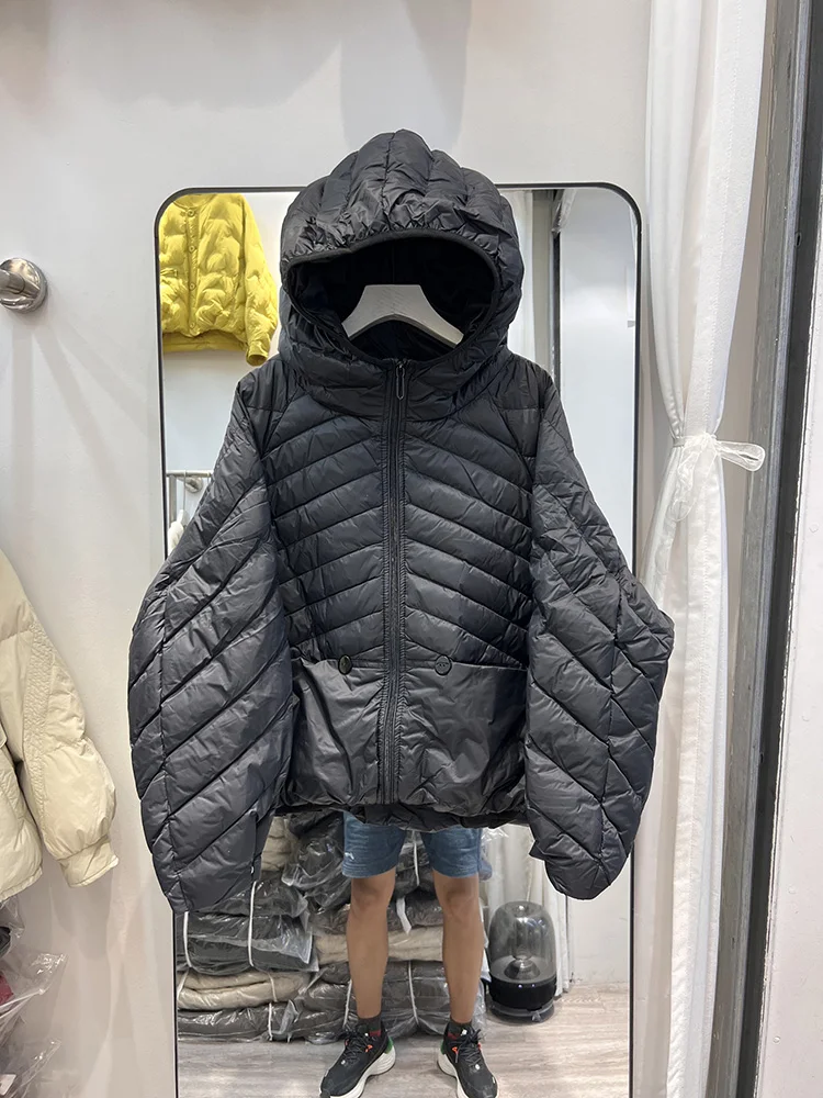 سترة نسائية قصيرة الطراز بتصميم مضلع لحم الخنزير مع قلنسوة كاجوال متعددة الاستخدامات من ريش البط الأبيض على الطراز الكوري معطف جديد للأسفل