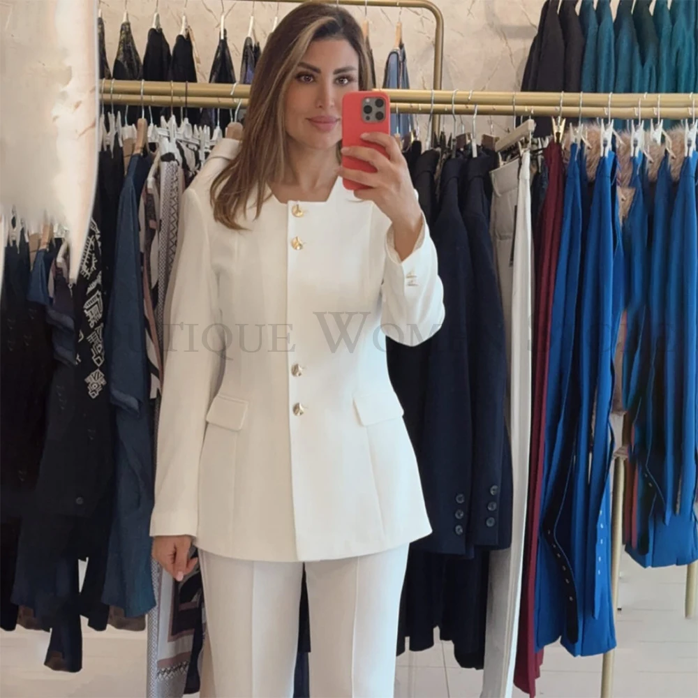 

Formal White Women's Suits Blazer High Quality Single Breasted Regular Fit Customized Single Breasted Blazer 2 Piece Jacket Pant