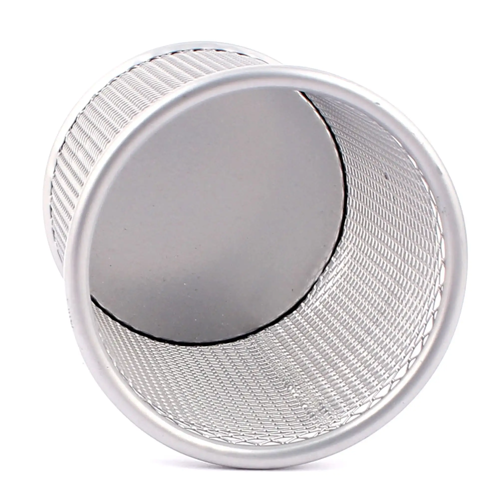 사무실 금속 실린더 모양 메쉬 펜 연필 홀더 보관 주최자 회색