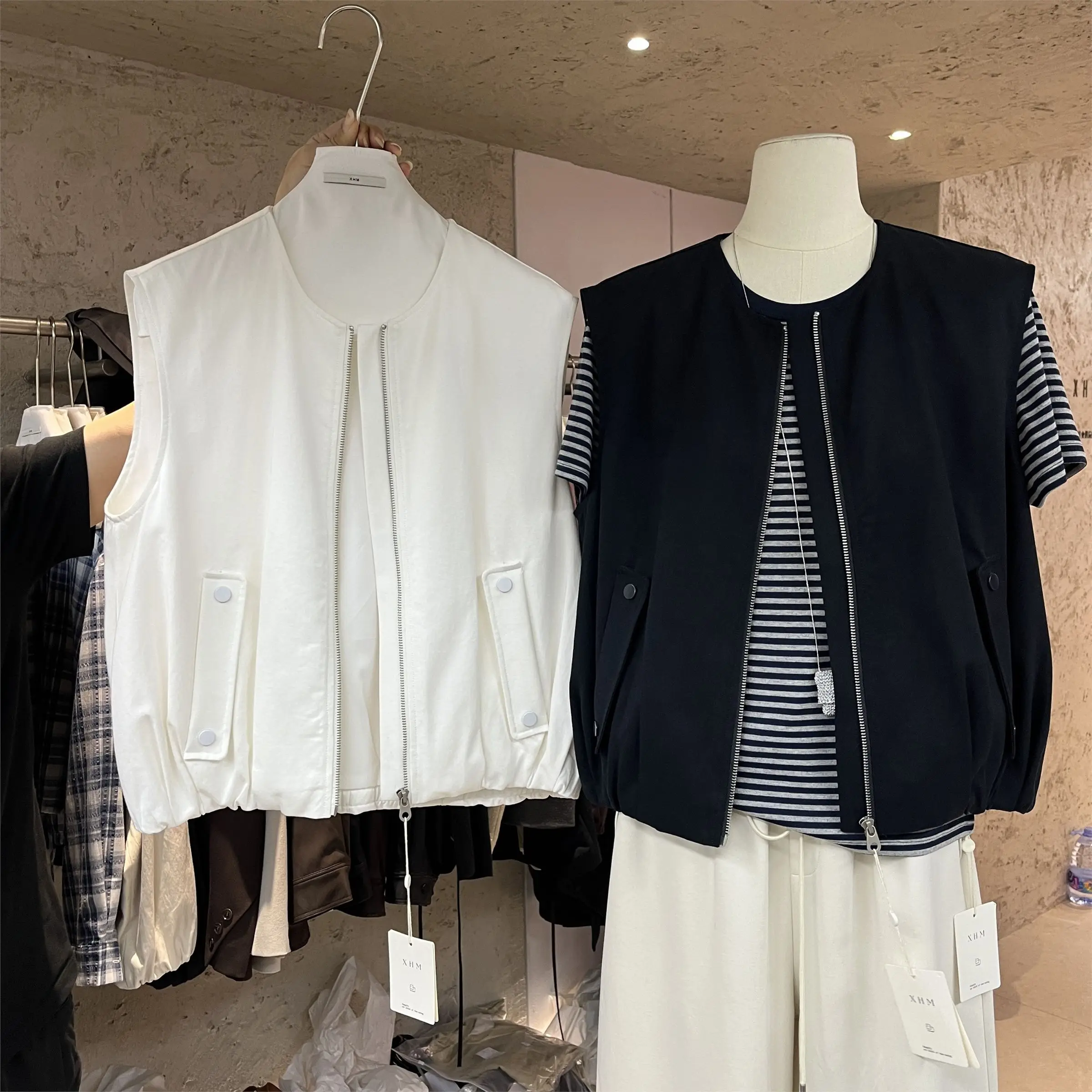 

Zipper round Ne Svel Vest Loose Age-Defng Top Women's ort Jaet Versatile Comfortable Commute Sle Color