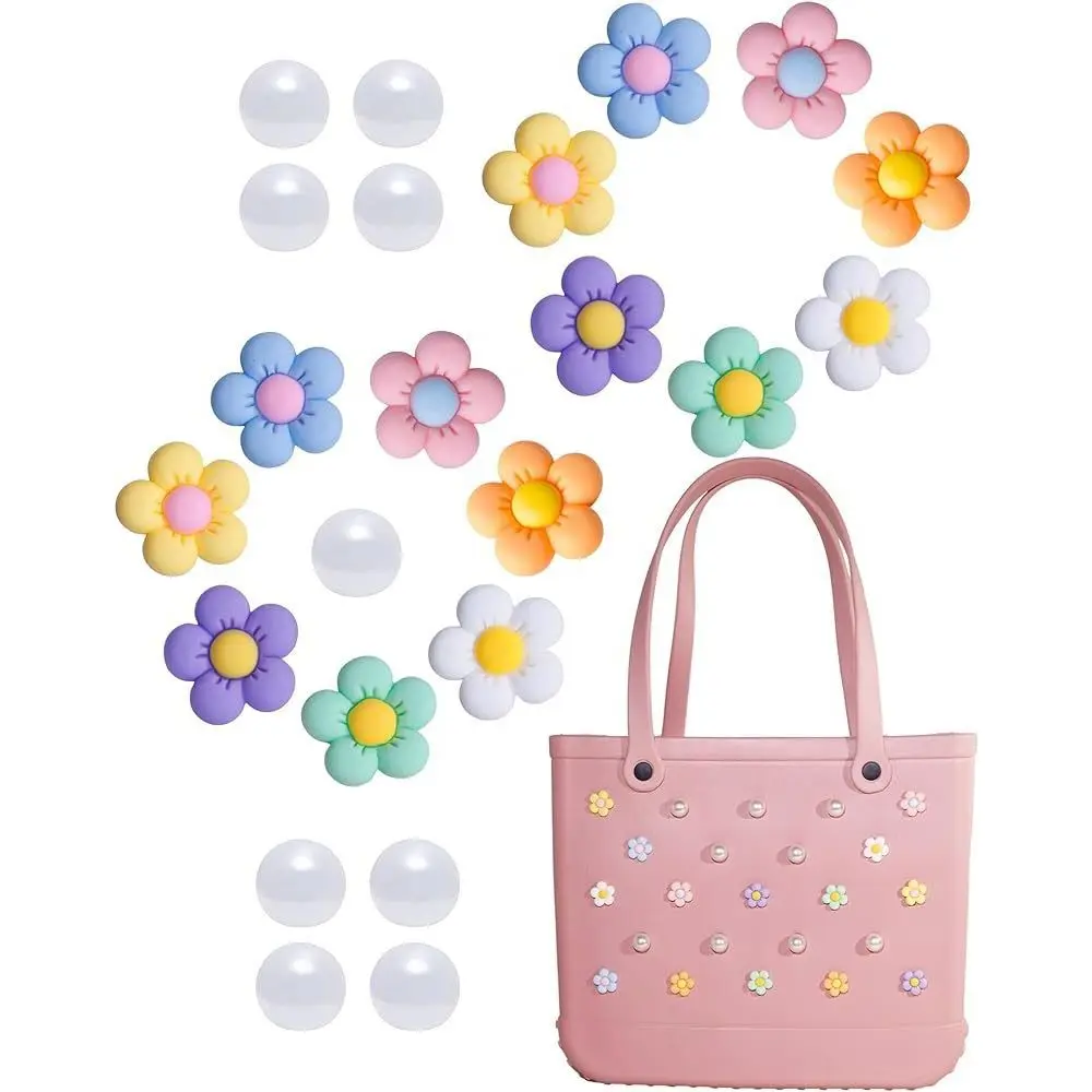 24pcs bunte Charms für Bogg Taschen Handtasche DIY Strand tasche Zubehör Charms Blumen und Perlen Gummi Strand tasche für Bogg Tasche