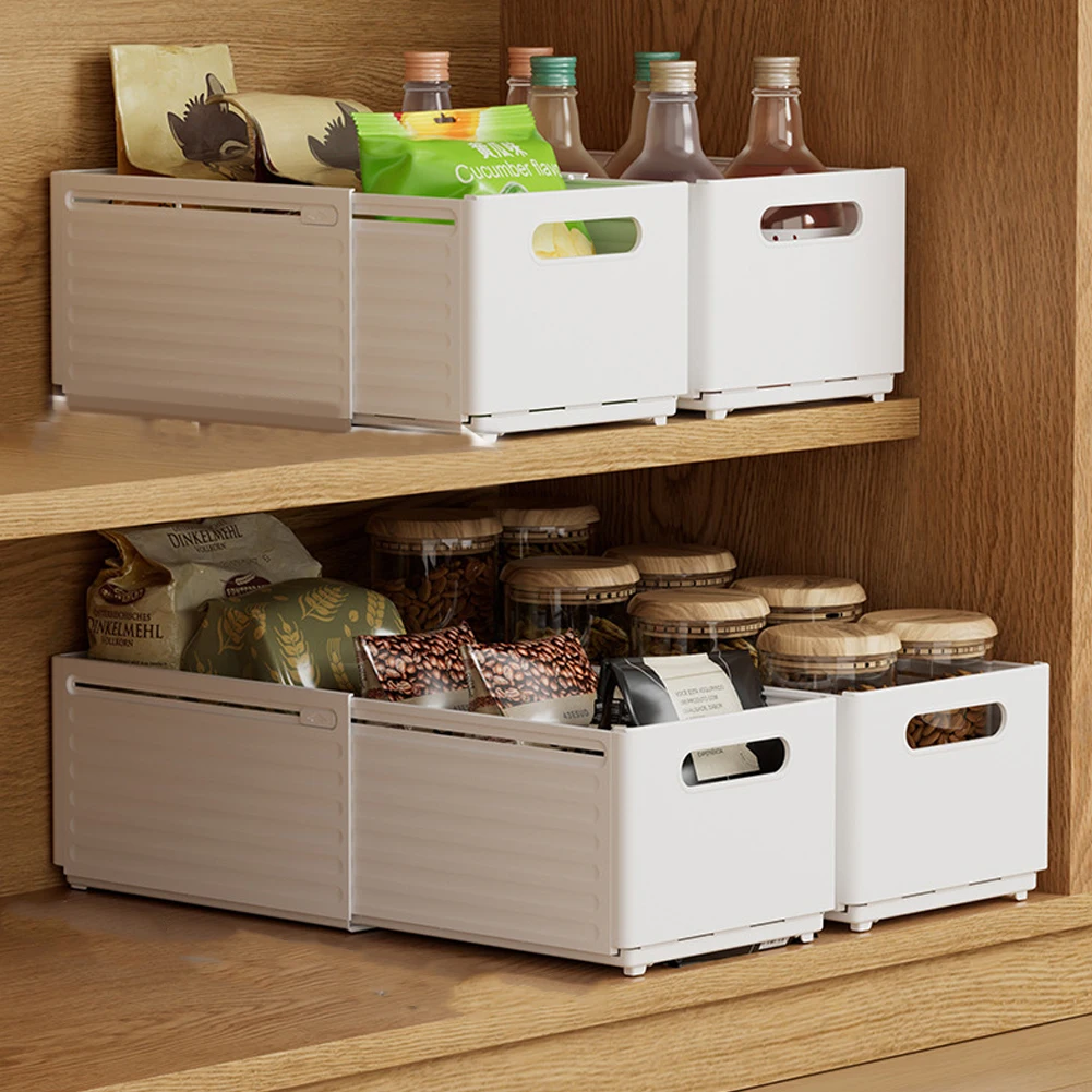 

Набор из 2 выдвижных органайзеров с ручками для хранения, регулируемые ящики-органайзеры для кухонных шкафов, гардеробов, ванных комнат