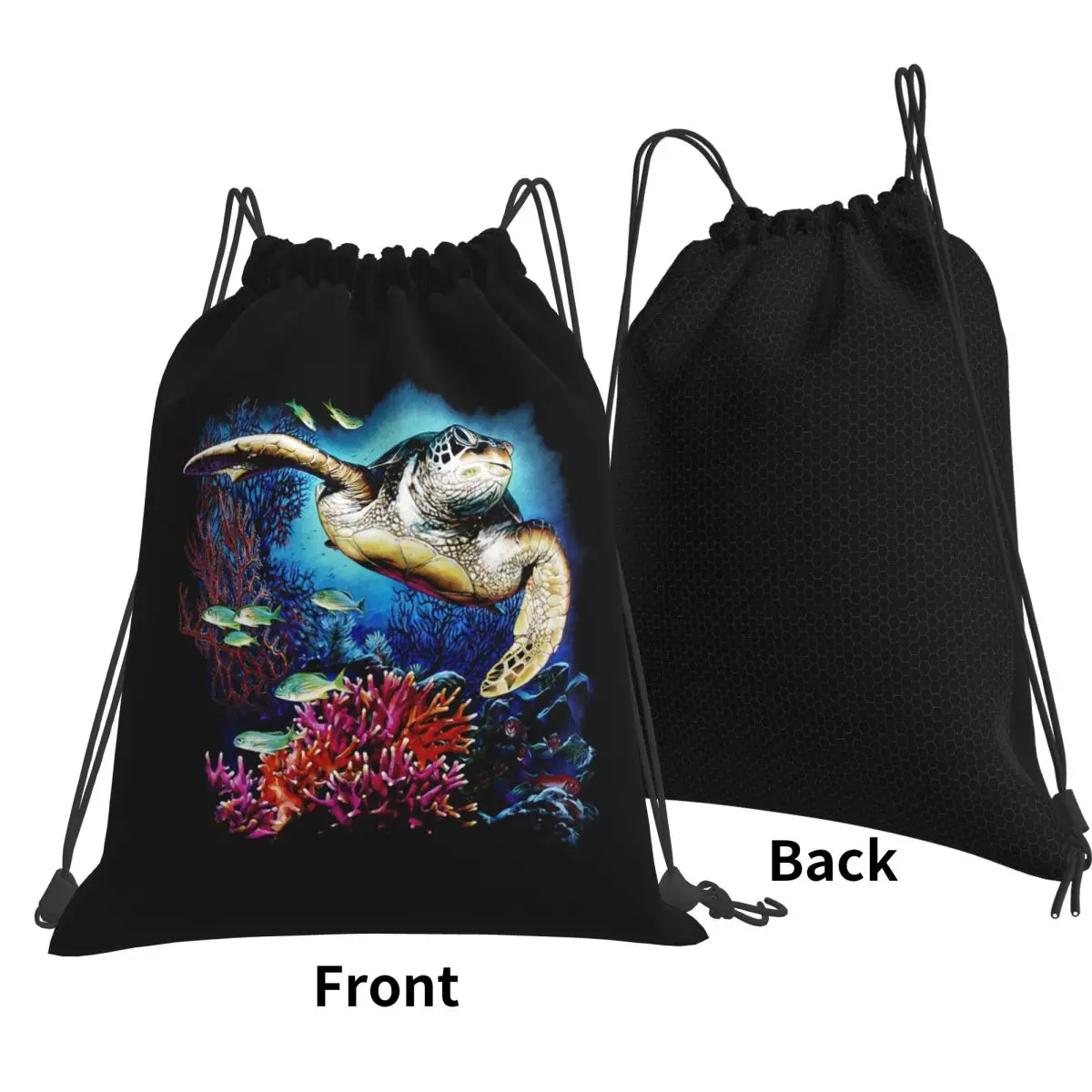 Turtle Reef Backpacks Casual Drawstring Bags Storage Bag Book Bags for Travel School