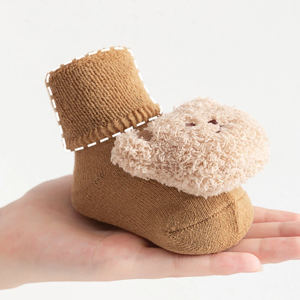 Winter Baby Socks for Boys & Girls Cute Bear Design Soft Cotton Thicken Anti-Slip Newborn Toddler Kids Accessories