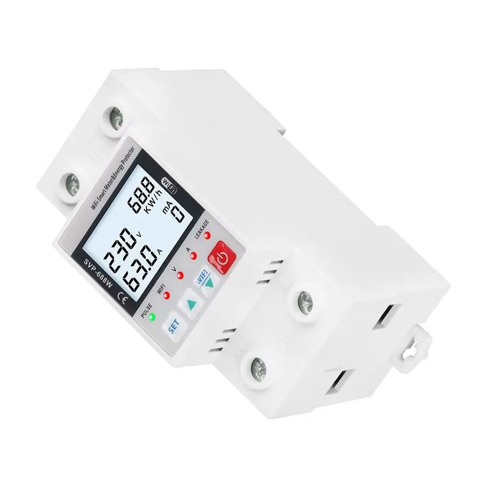Relay Device Switch Breaker Energy Power KWh Meter SVP688 63A TUYA WiFi Smart Circuit Earth Leakage Over Under Voltage Protector