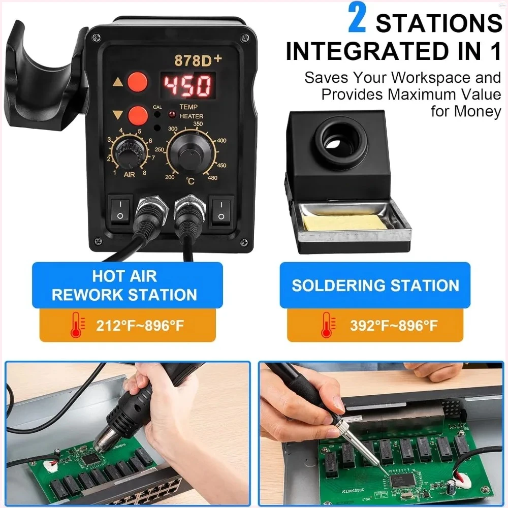 

2 in 1 Hot Air Rework Soldering Iron Station Kit, Rapid Heat up Solder Station, Upgrade Dual System Control, Sleep & Calibration