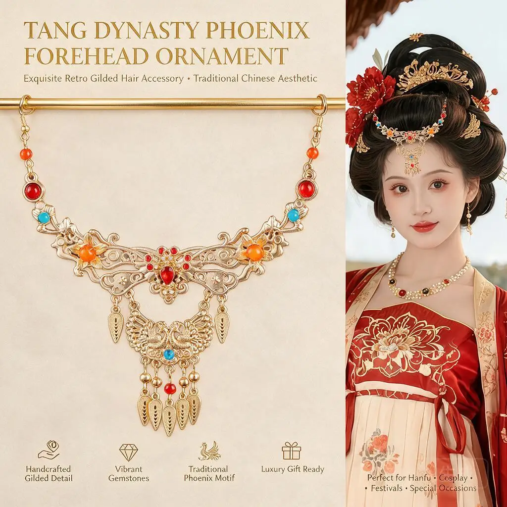 Vintage Palace Style Colorful Beaded Tassel Forehead Head Chain Hair Accessory For Hanfu Cosplay Traditional Chinese Photo Shoot